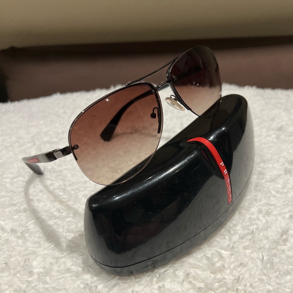 PRADA LINEA ROSSA | Brown Aviator Polarized Sunglasses & CASE. SPS 56M UNISEX
